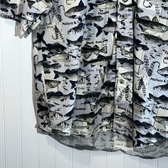 Columbia Oxford Shirt Men Large Multicolor Fish Print Short Sleeve Pocket Cotton - Picture 5 of 10